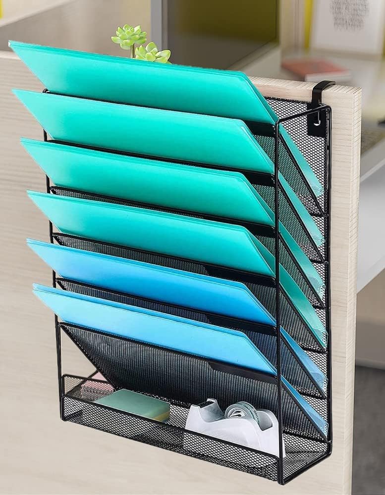 Delifox 7-Compartment Wall Mounted Hanging File Organizer Cubicle Wall File Holder Vertical Document Organizer for Office Home, Black - Image 5